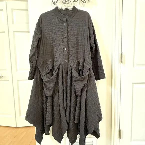 HEYDARI Nopj4149 Asymmetrical Handkerchief Hem Textured Black Jacket  M NWOT - Picture 4 of 16